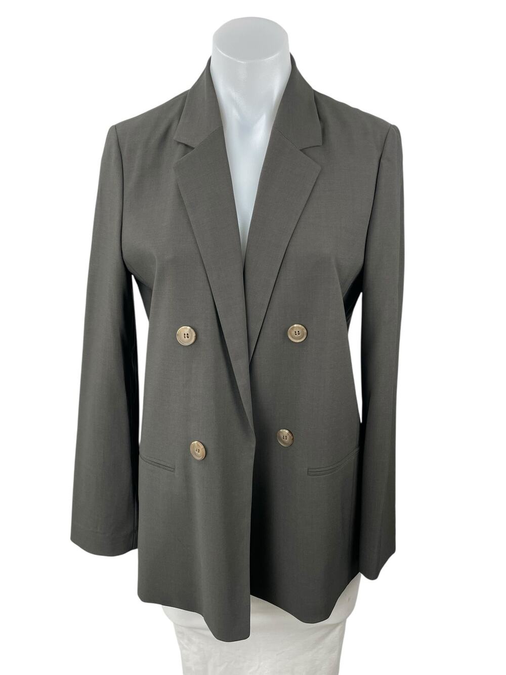 List Womens Gray Notched Collar Long Sleeve Double Breasted Blazer Coat Jacket 4